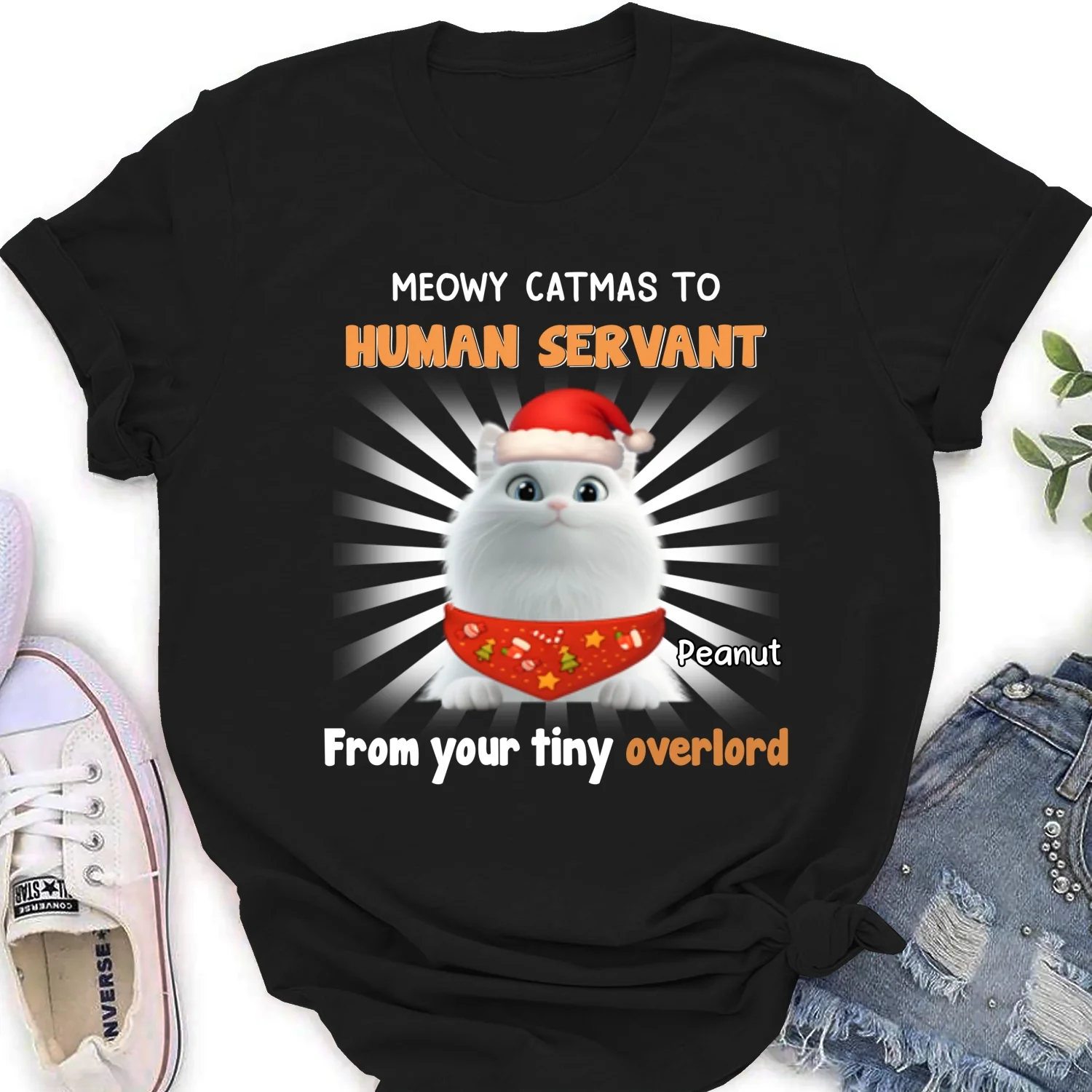 Cat Overlord And Human Servant Christmas - Personalized Custom Women's T-Shirt - Image 6