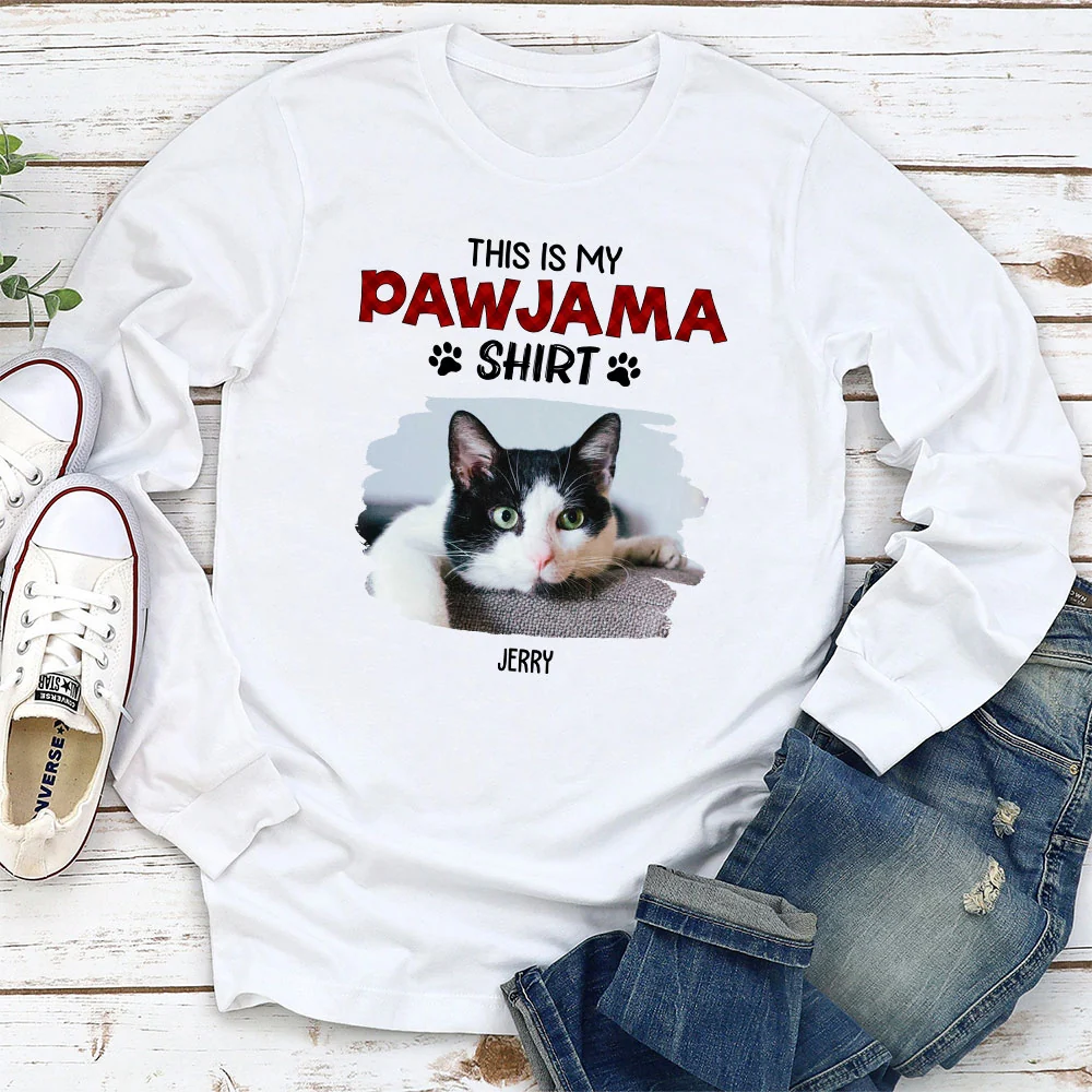 Cat Pawjama Shirt New Style Photo - Personalized Custom Long Sleeve T-shirt - Image 3