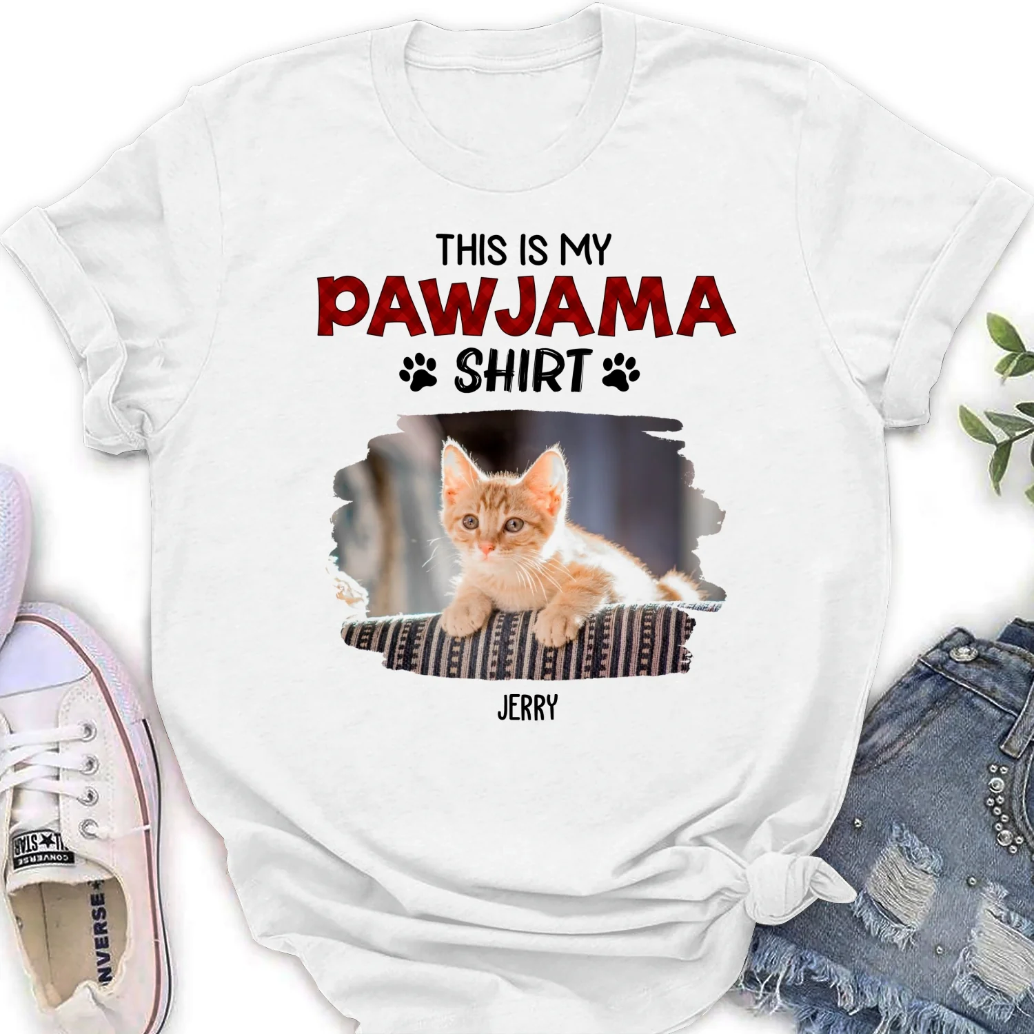 Cat Pawjama Shirt New Style Photo- Personalized Custom Women's T-Shirt - Image 5