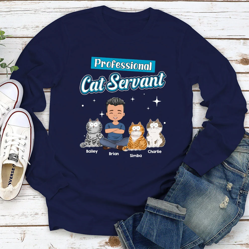 Cat Servant Funny - Personalized Custom Long Sleeve T-shirt - Image 4