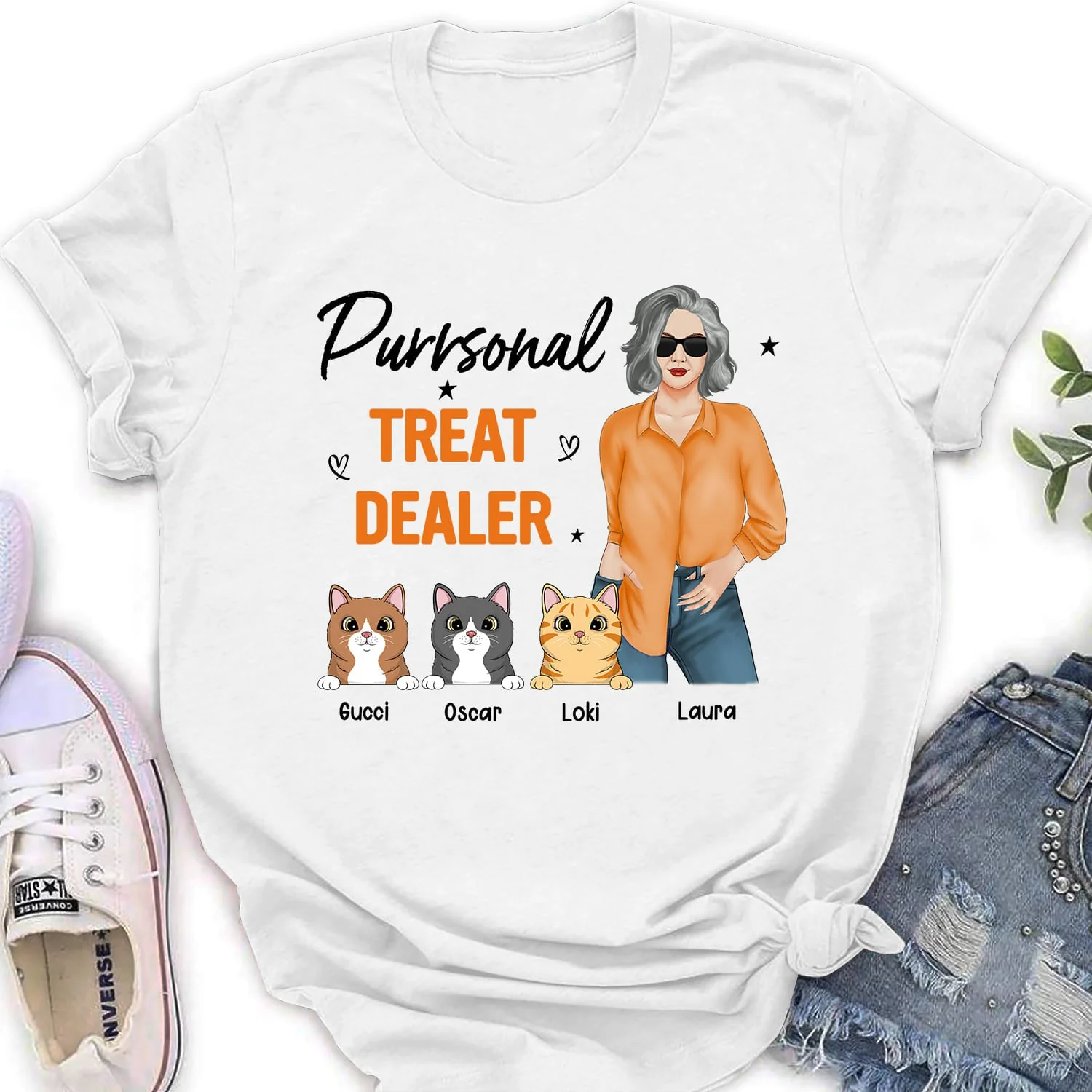 Cat Treat Dealer - Personalized Custom Women's T-shirt - Image 4