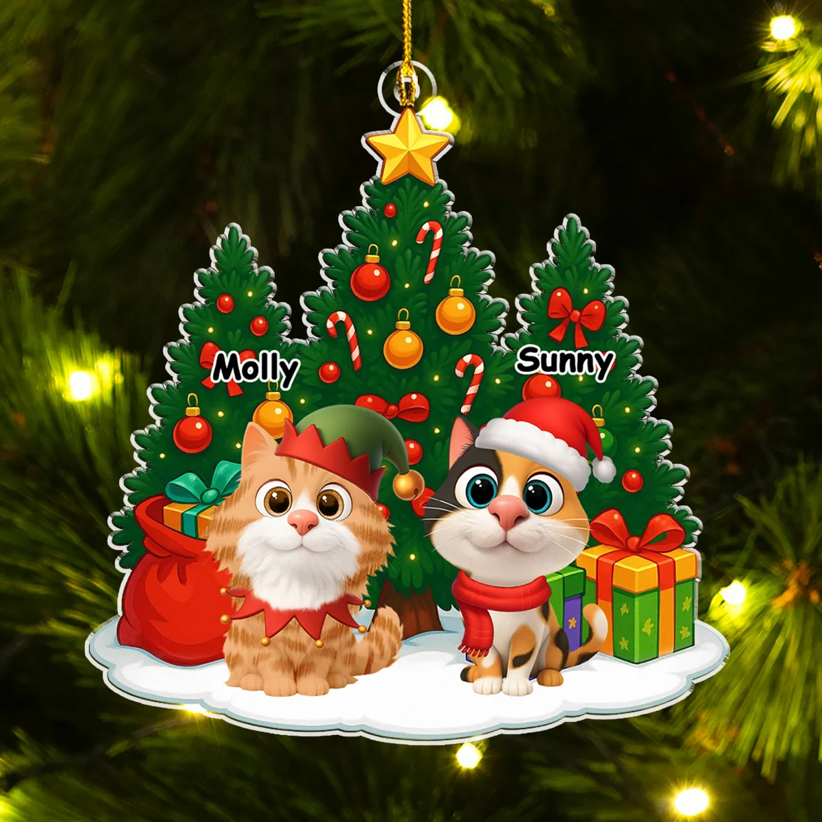 Cat Under Christmas Tree - Personalized Custom Acrylic Ornament - Image 3