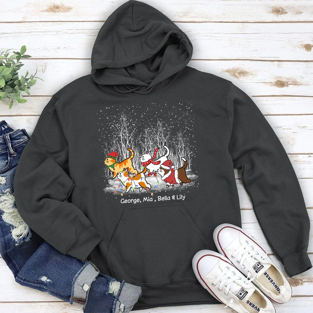 Cat Walking In Snow - Personalized Custom Hoodie - Image 4
