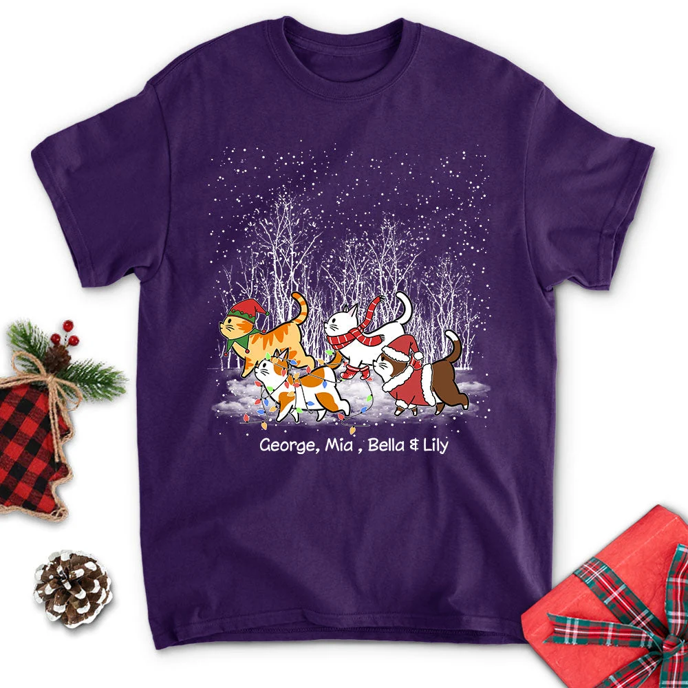 Cat Walking In Snow- Personalized Custom Unisex T-shirt - Image 5