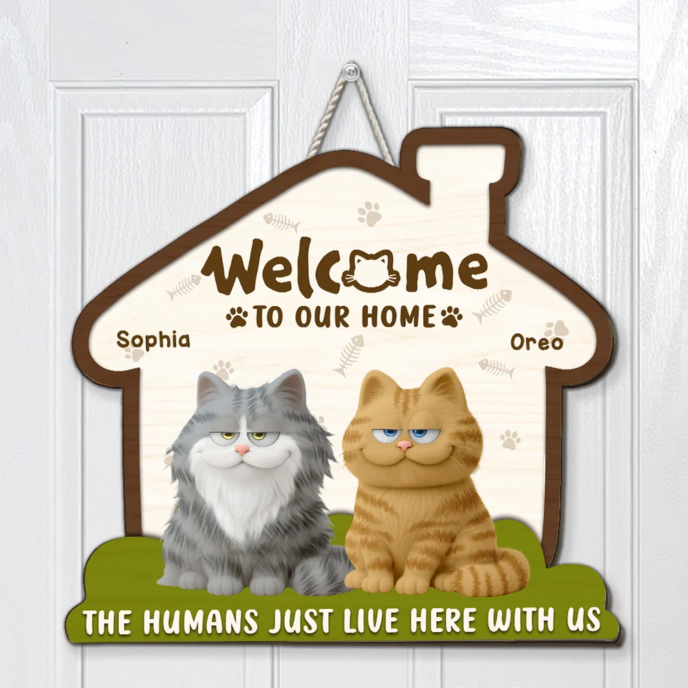 Cat Welcome You - Personalized Custom Wood Sign