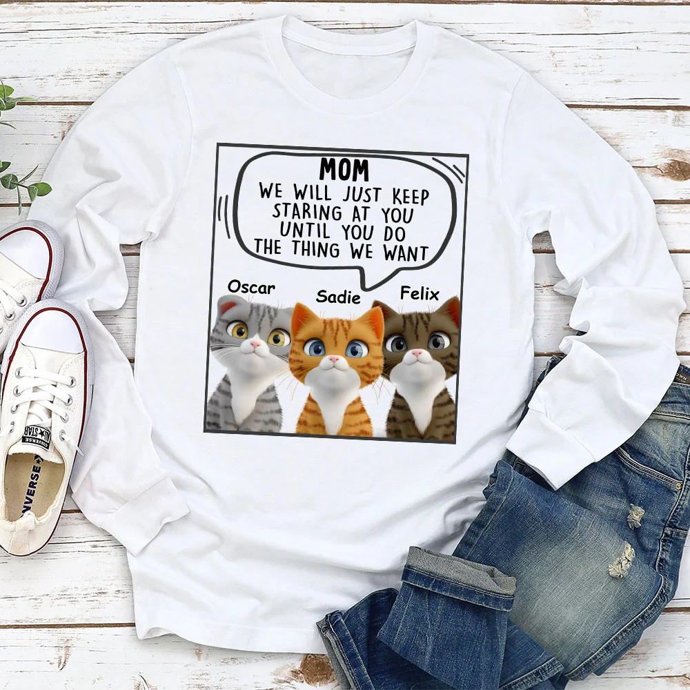 Cat Will Just Keep Staring - Personalized Custom Long Sleeve T-shirt - Image 4