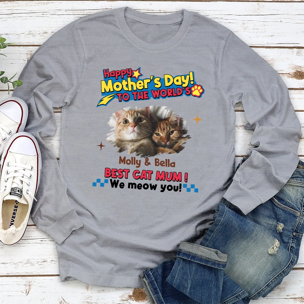 Cats Mom Forever Photo - Personalized Custom Long Sleeve T-shirt - Image 2