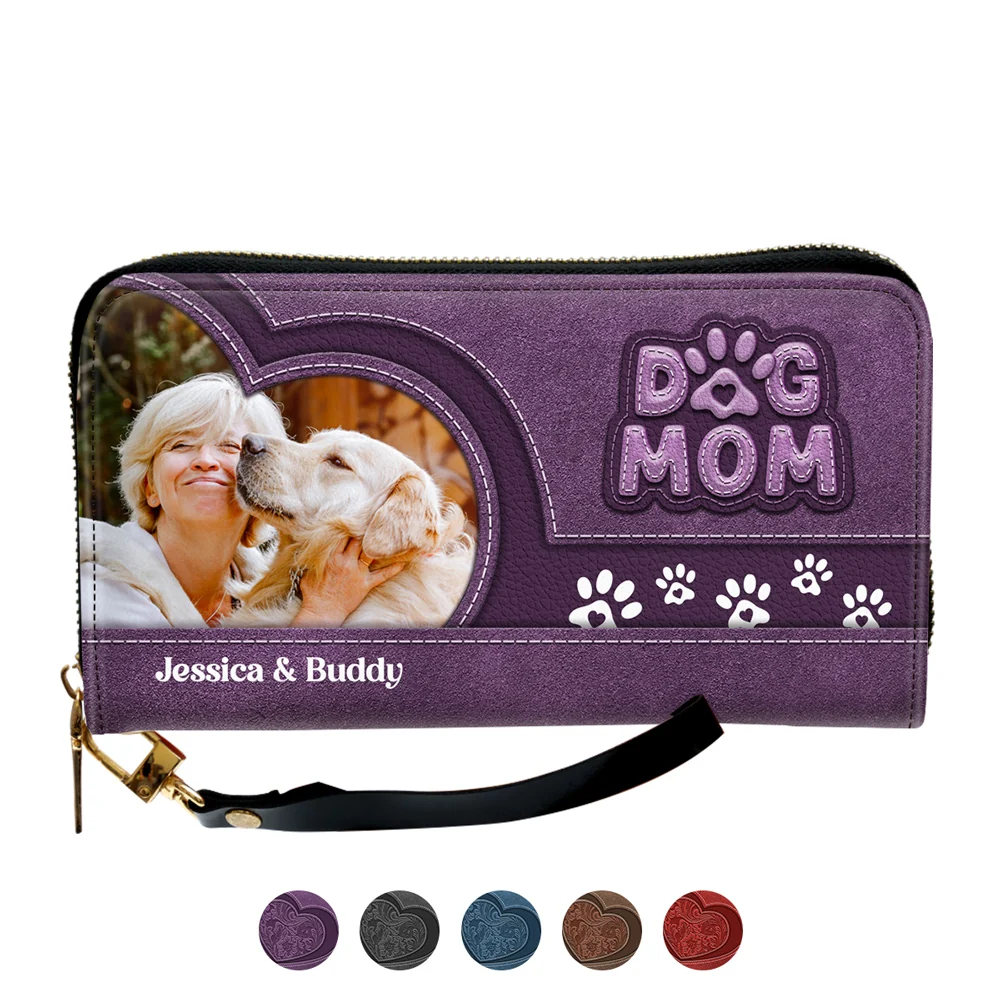 Chibi Cartoon Dog Mom Photo - Personalized Custom Leather Wallet