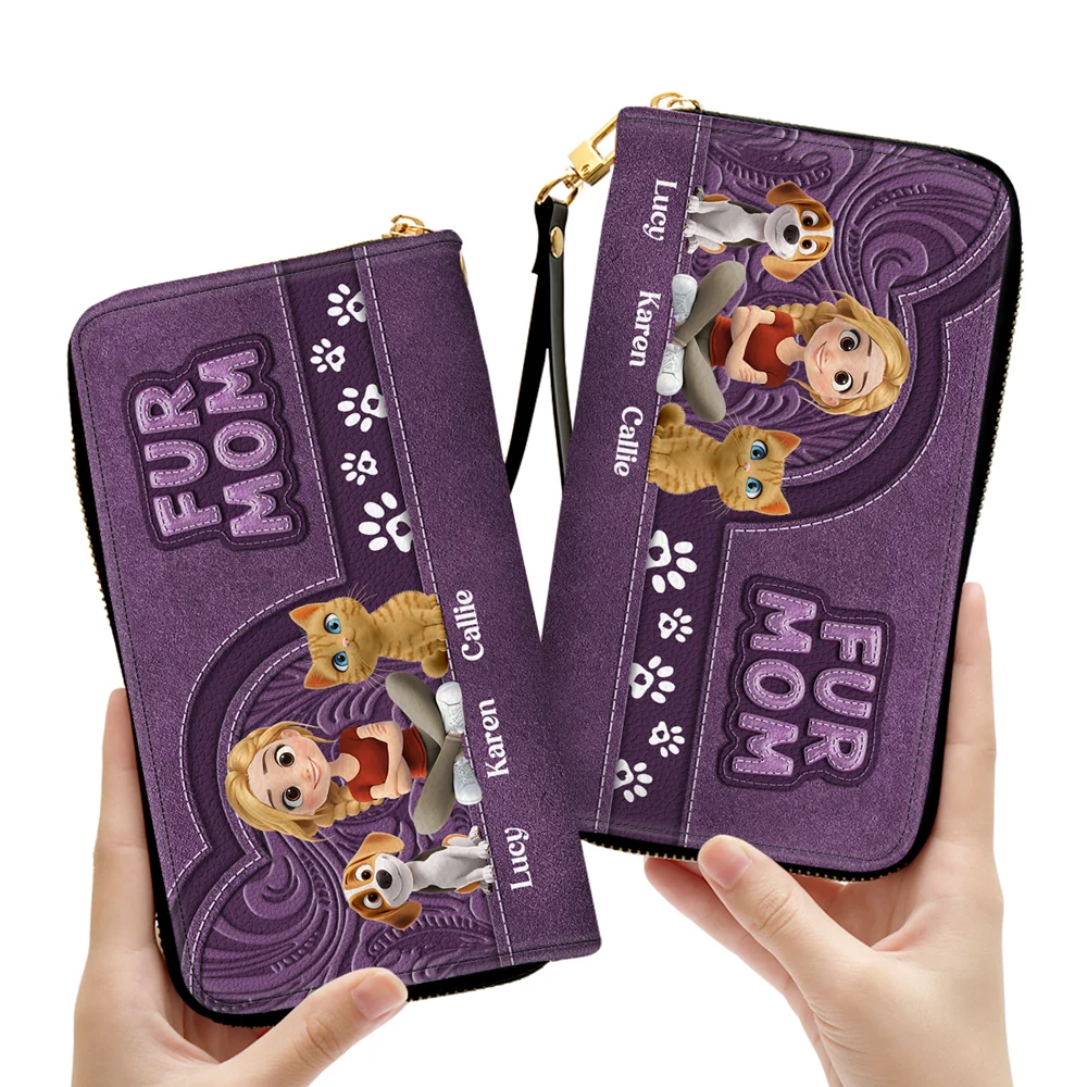 Chibi Cartoon Pet Mom - Personalized Custom Leather Wallet - Image 4