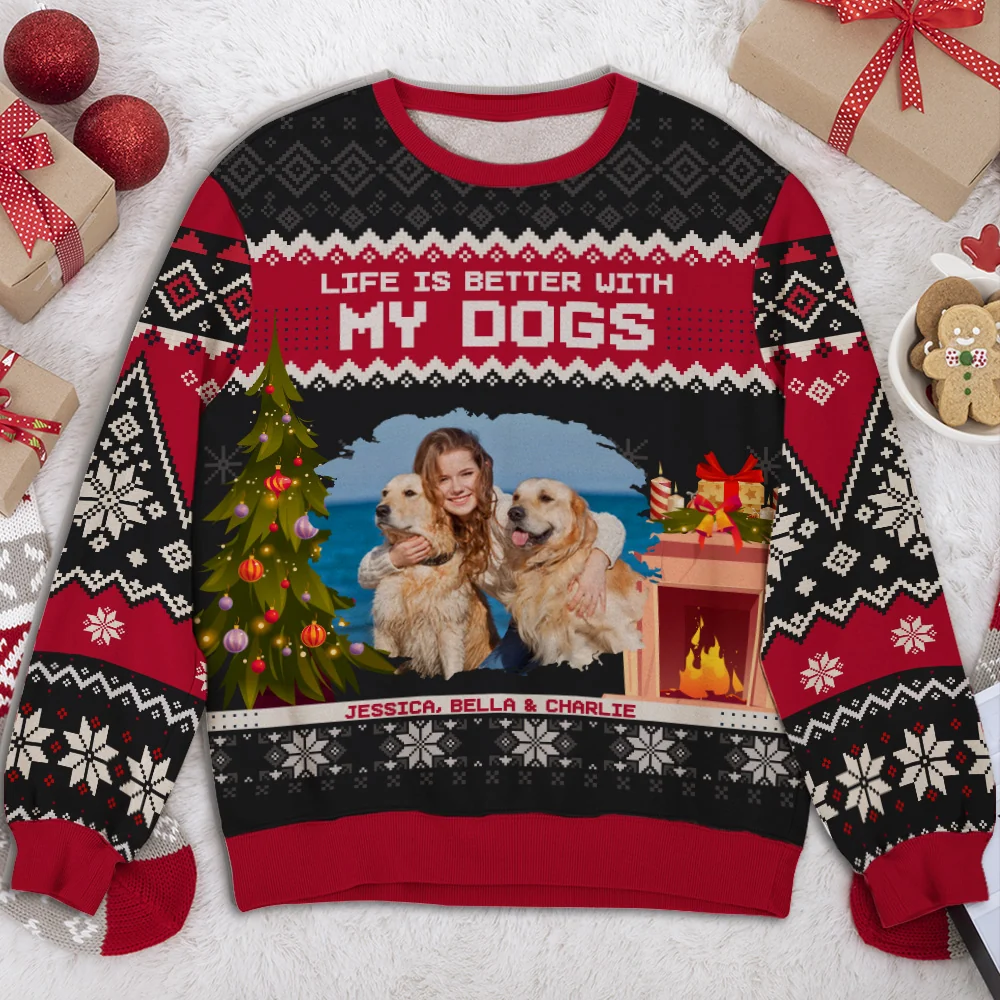 Chistmas Is Better With My Dogs Photo - Personalized Custom All-Over-Print Sweatshirt - Image 2