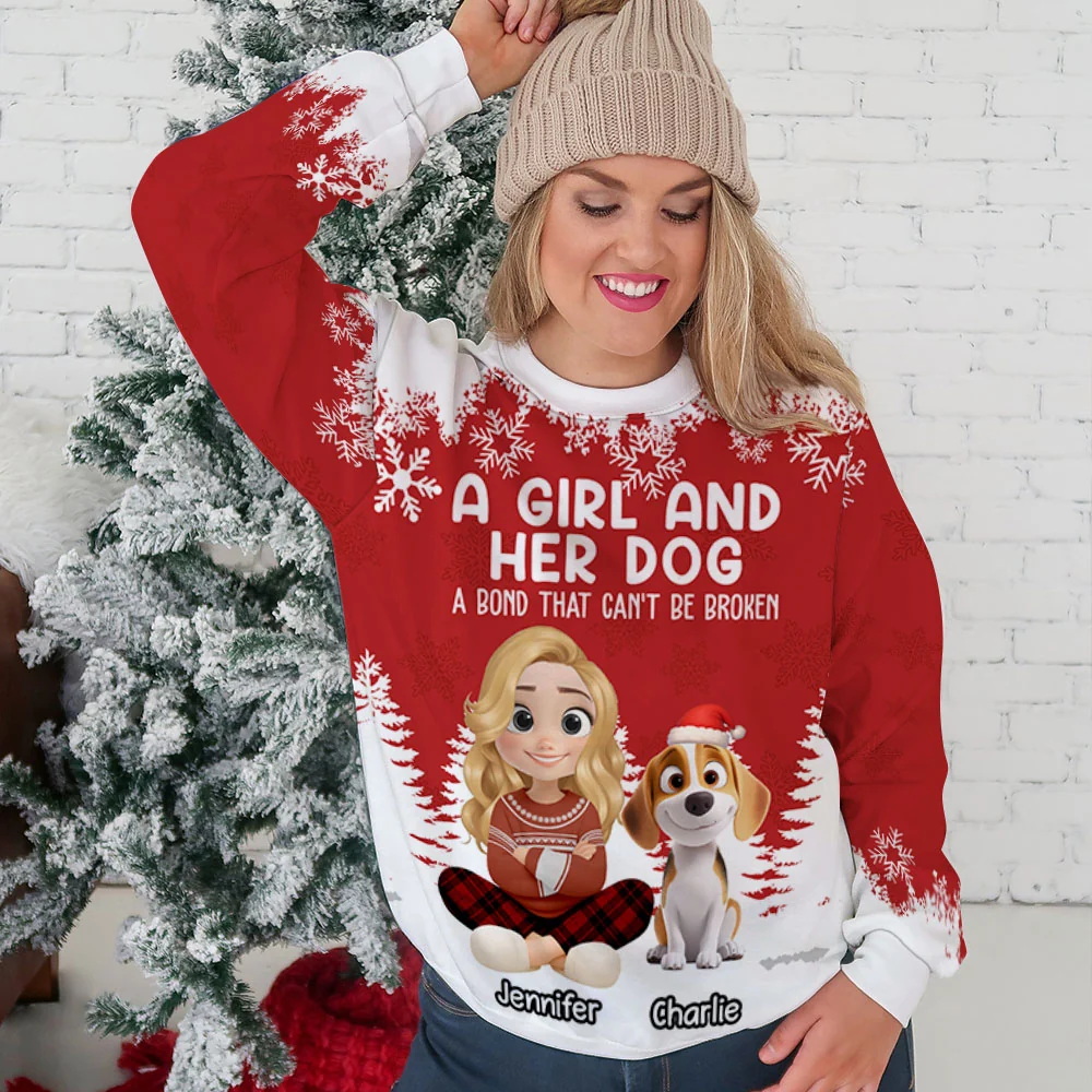 Christmas 2025 A Girl And Her Dog - Personalized Custom All-Over-Print Sweatshirt - Image 5
