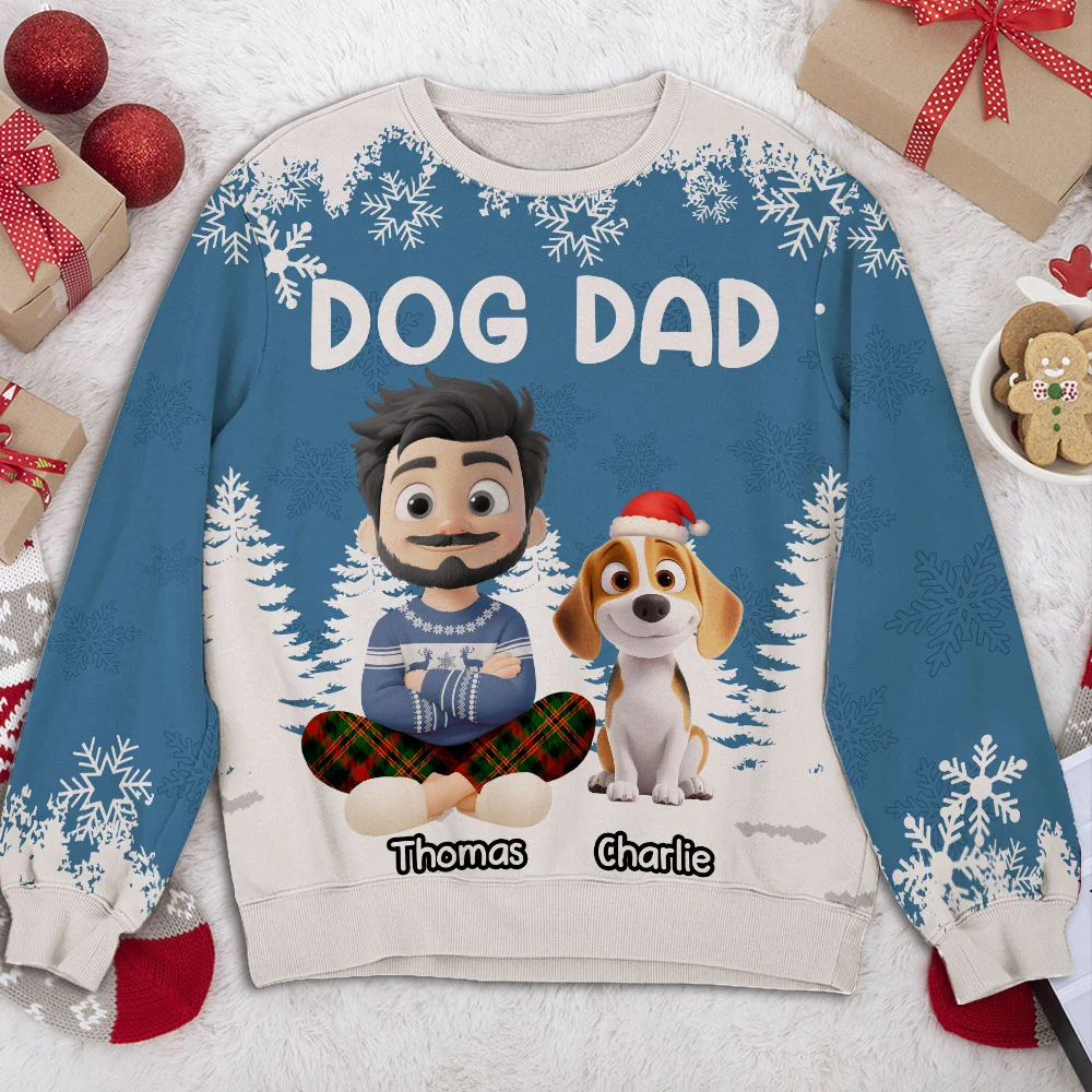 Christmas 2025 Dog Dad - Personalized Custom All-Over-Print Sweatshirt