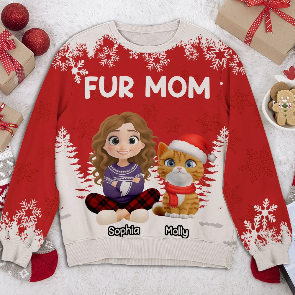 Christmas 2025 Fur Mom - Personalized Custom All-Over-Print Sweatshirt - Image 2