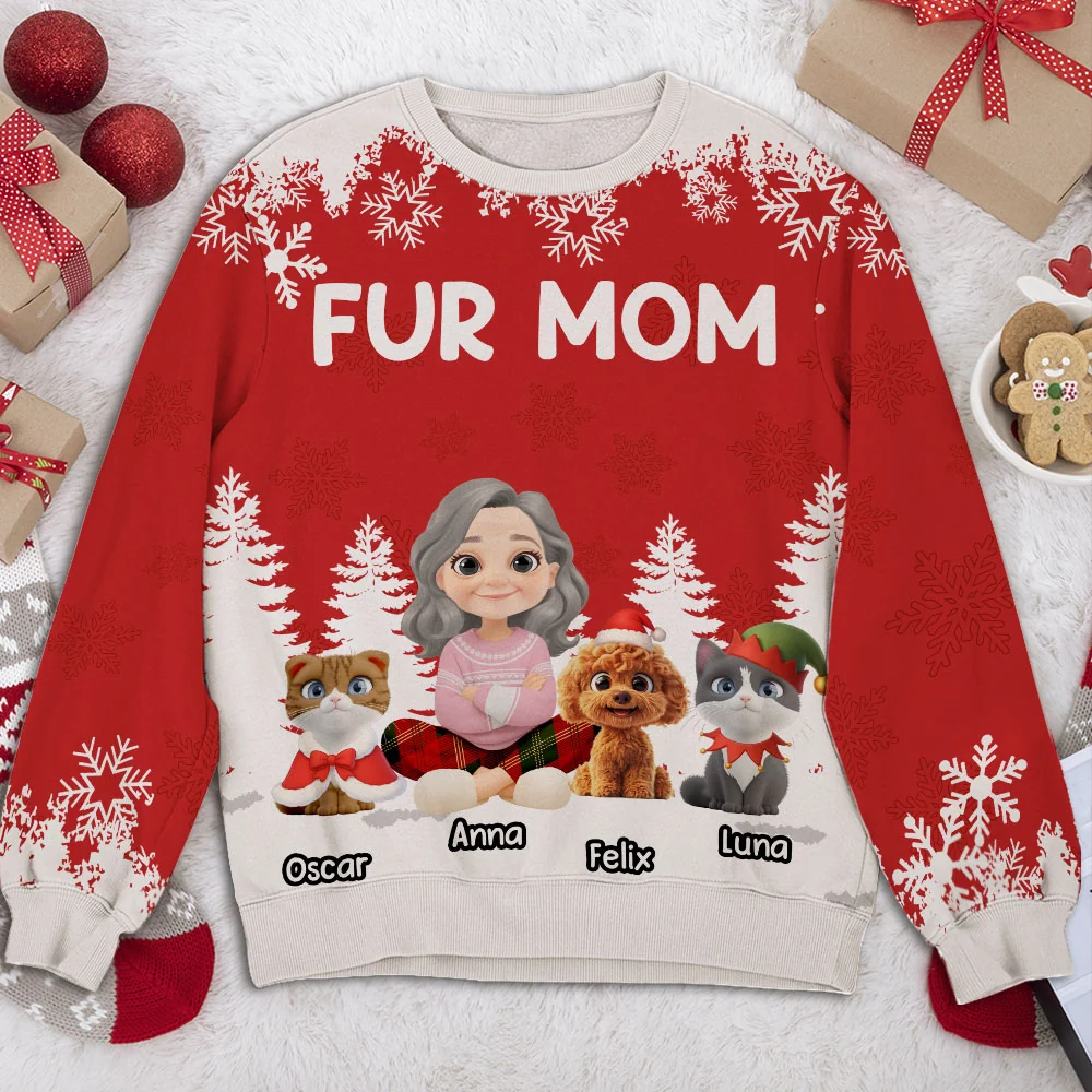 Christmas 2025 Fur Mom - Personalized Custom All-Over-Print Sweatshirt - Image 3