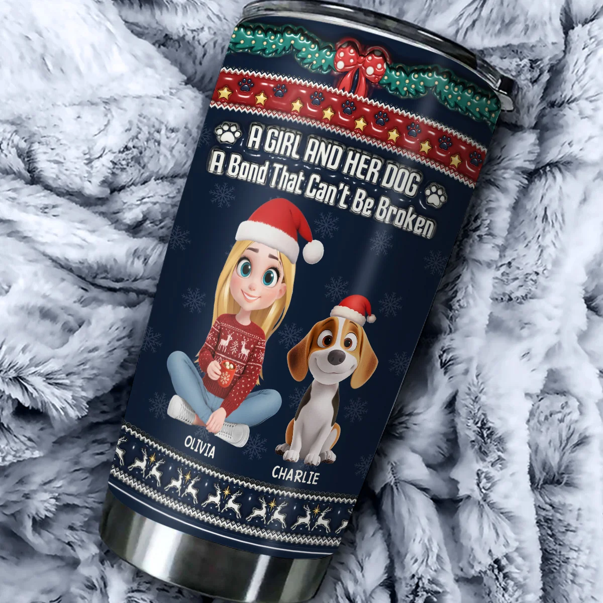 Christmas A Girl And Her Dog - Personalized Custom 3D Inflated Effect Tumbler - Image 5