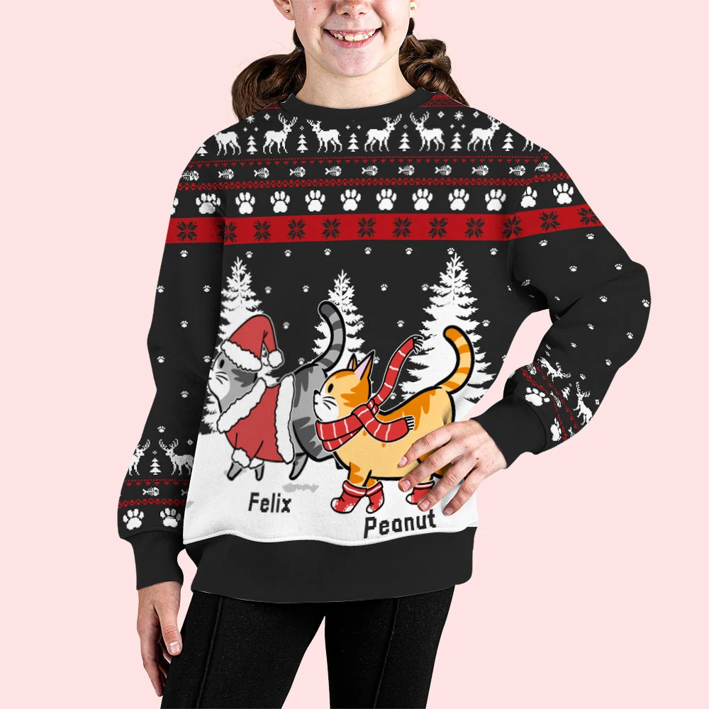 Christmas Cat Walking - Personalized Custom Kids All-Over-Print Sweatshirt