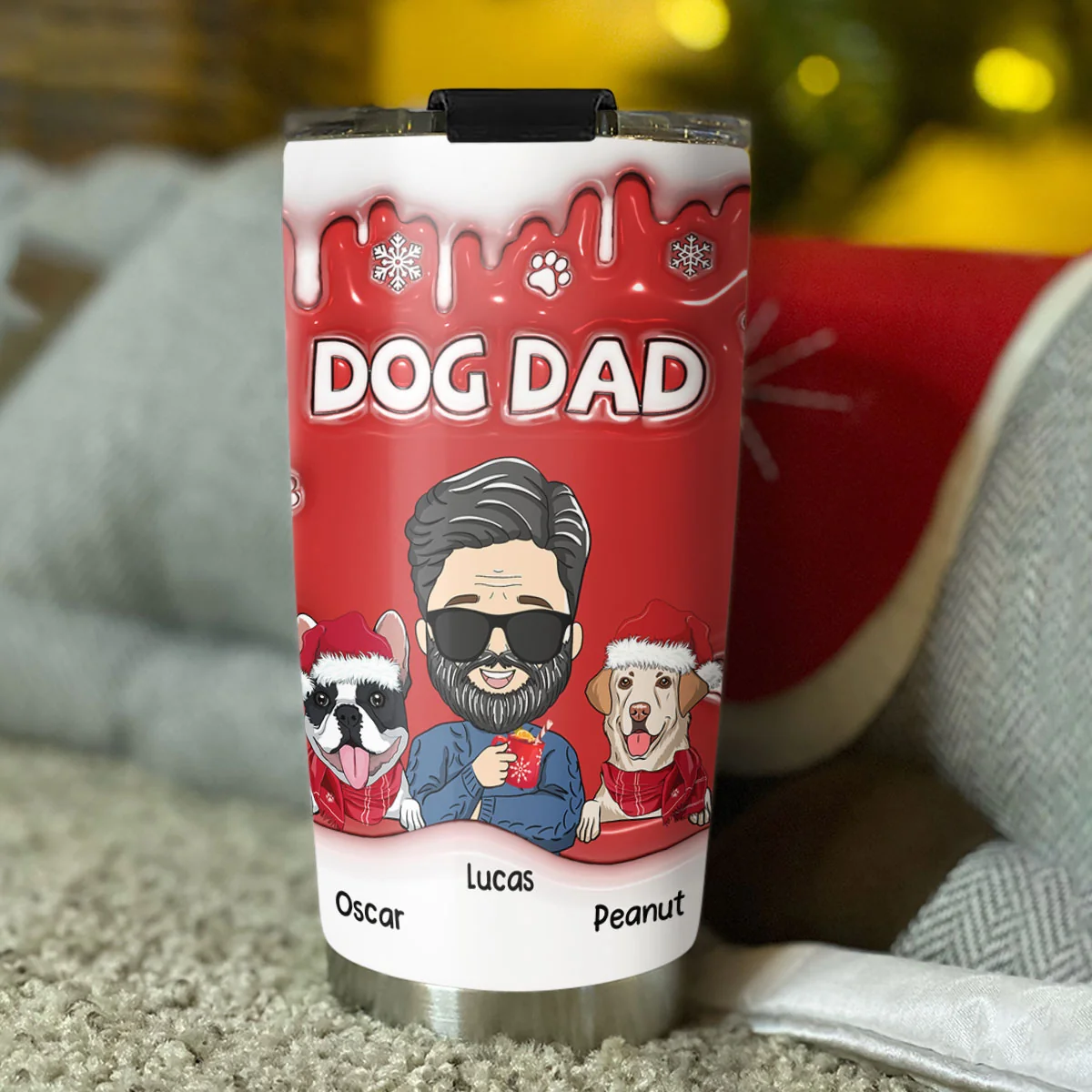 Christmas Dad Of Dogs - Personalized Custom 3D Inflated Effect Tumbler - Image 3