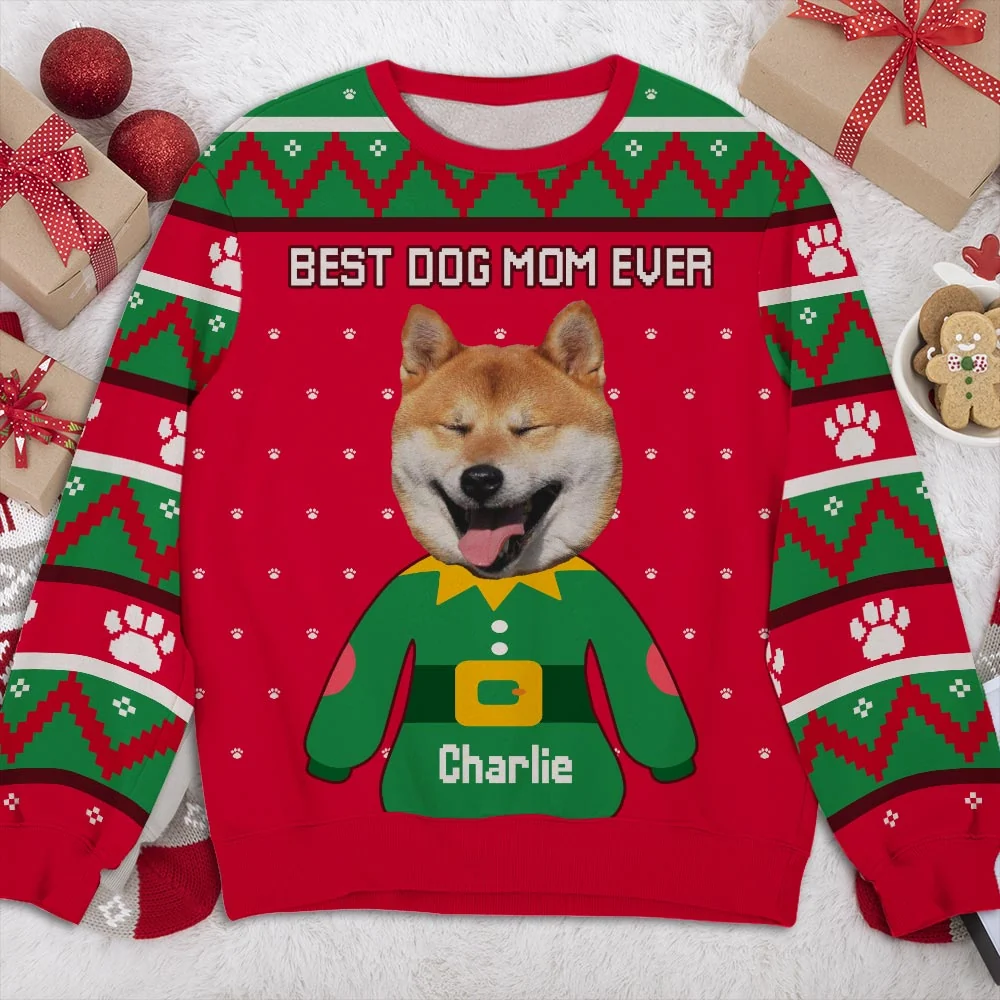 Christmas Dog Face - Personalized Custom Photo All-Over-Print Sweatshirt - Image 2