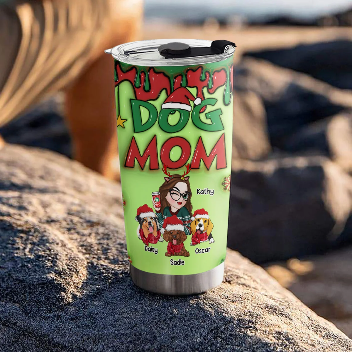 Christmas Dog Mom - Personalized Custom 3D Inflated Effect Tumbler - Image 4