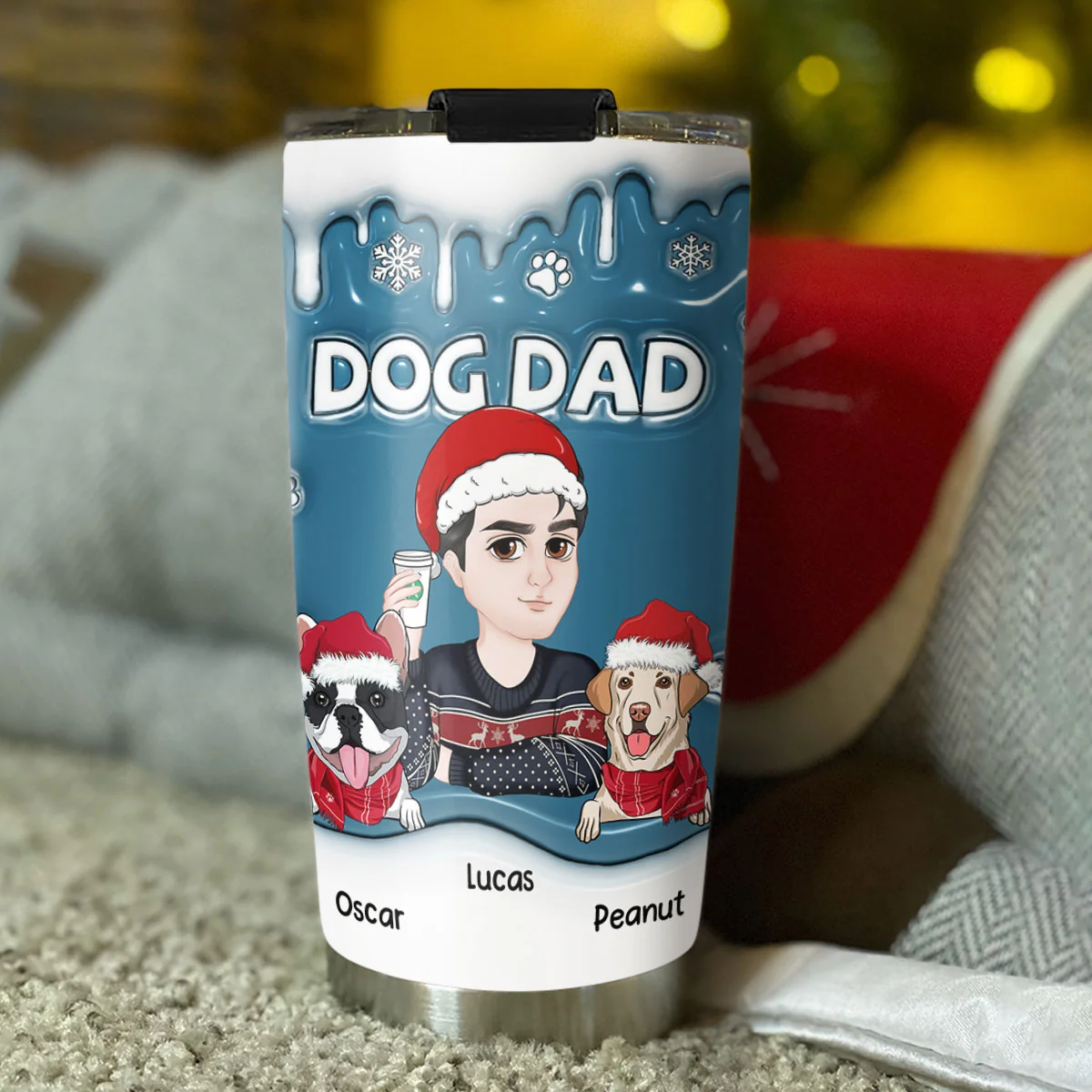 Christmas Mom Dad Of Dogs Ver 2 - Personalized Custom 3D Inflated Effect Tumbler - Image 3