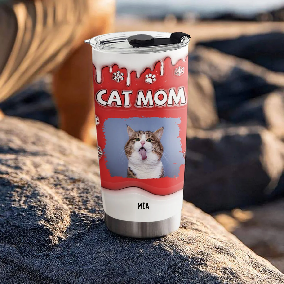 Christmas Mom Of Cats Photo - Personalized Custom 3D Inflated Effect Tumbler - Image 4