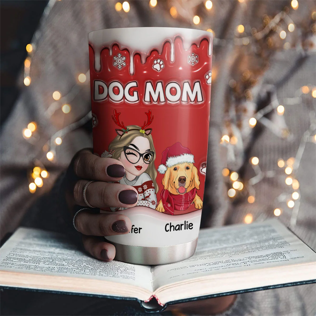 Christmas Mom Of Dogs - Personalized Custom 3D Inflated Effect Tumbler - Image 2