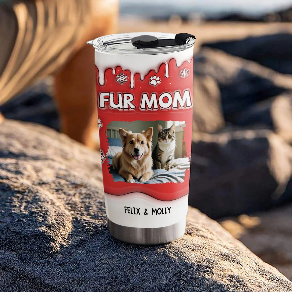 Christmas Mom Of Pets Photo - Personalized Custom 3D Inflated Effect Tumbler - Image 4