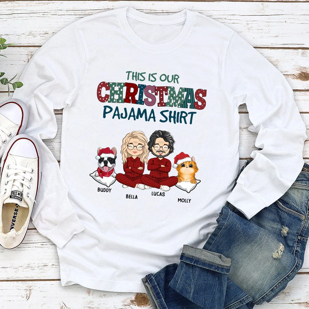 Christmas Pajama Couple - Personalized Custom Long Sleeve T-shirt - Image 2