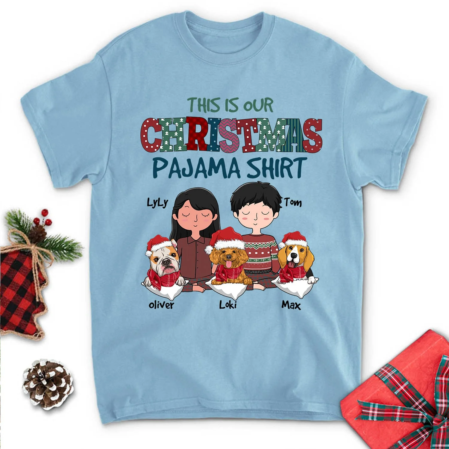 Christmas Pajama Shirt Couple - Personalized Custom Unisex T-shirt - Image 2