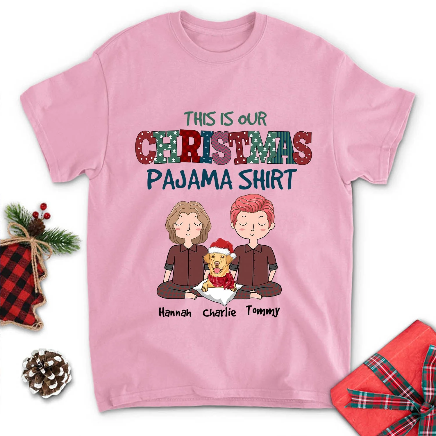 Christmas Pajama Shirt Couple - Personalized Custom Unisex T-shirt - Image 3