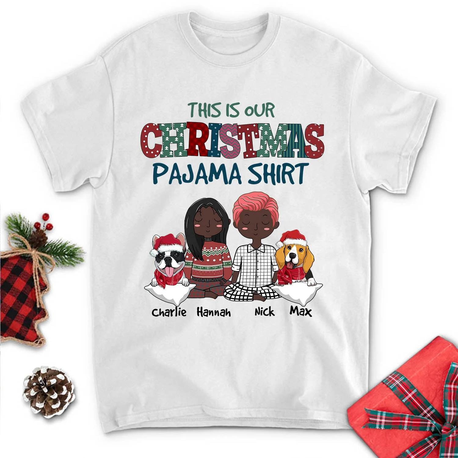 Christmas Pajama Shirt Couple - Personalized Custom Unisex T-shirt - Image 4