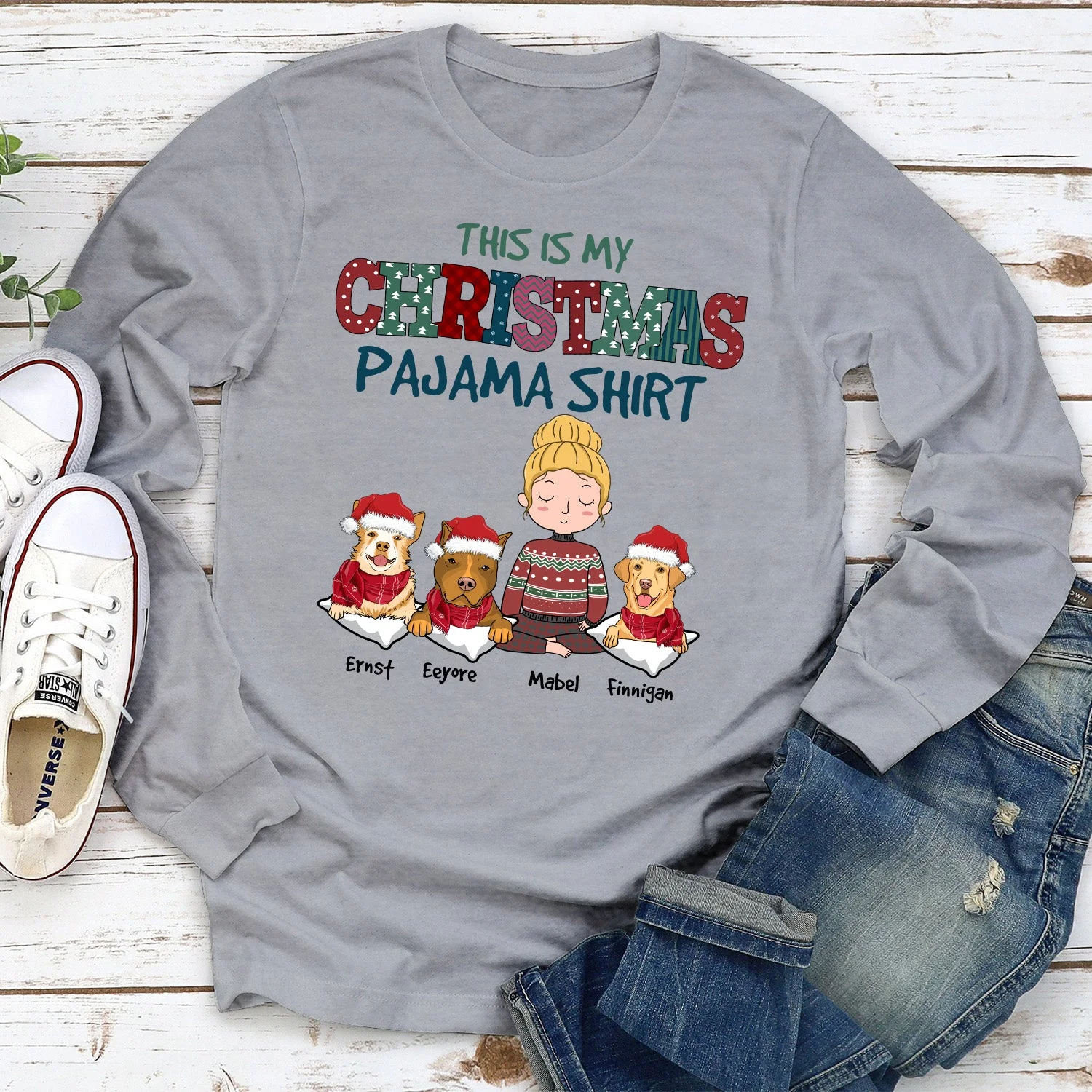 Christmas Pajama Shirt - Personalized Custom Long Sleeve T-shirt - Image 3