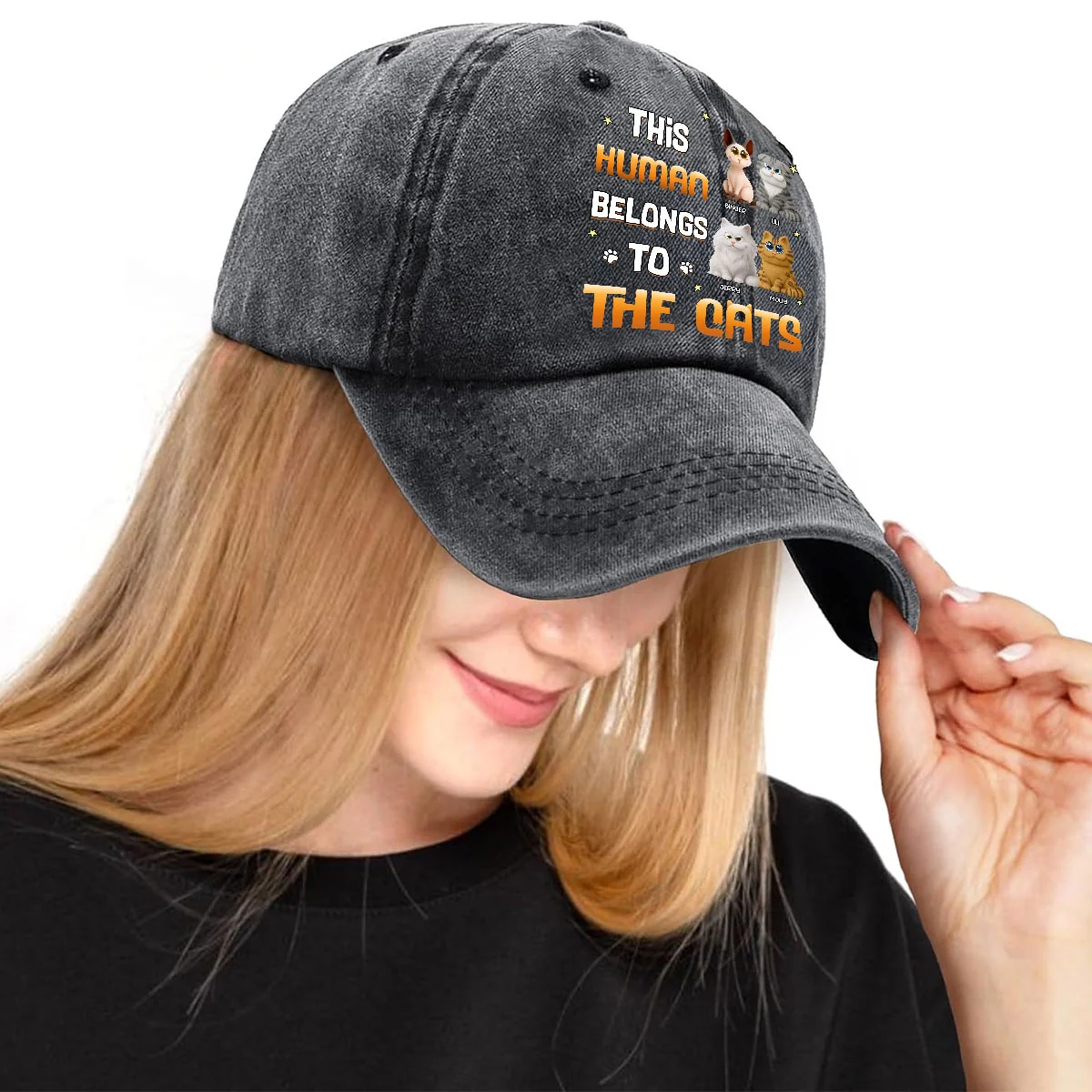Chunky Funny Cartoon Cap - Personalized Custom Vintage Washed Denim Cap - Image 2