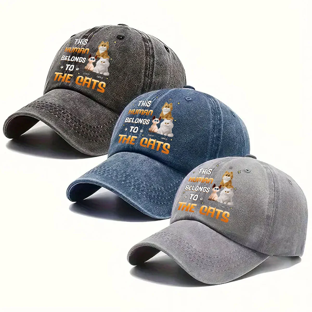 Chunky Funny Cartoon Cap - Personalized Custom Vintage Washed Denim Cap - Image 3