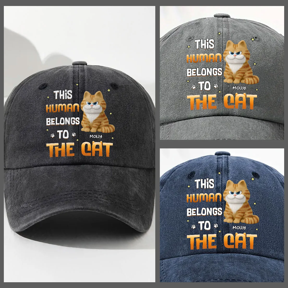 Chunky Funny Cartoon Cap - Personalized Custom Vintage Washed Denim Cap - Image 4