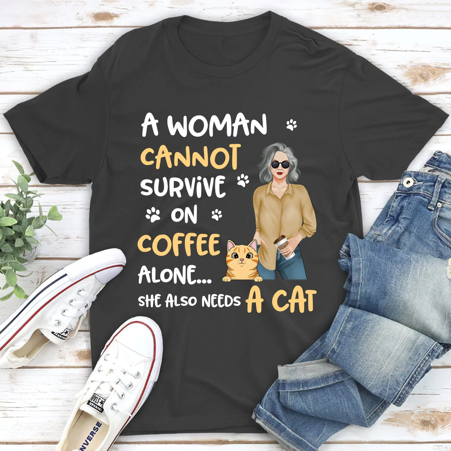 Coffee And Cat - Personalized Custom Unisex T-shirt - Image 4
