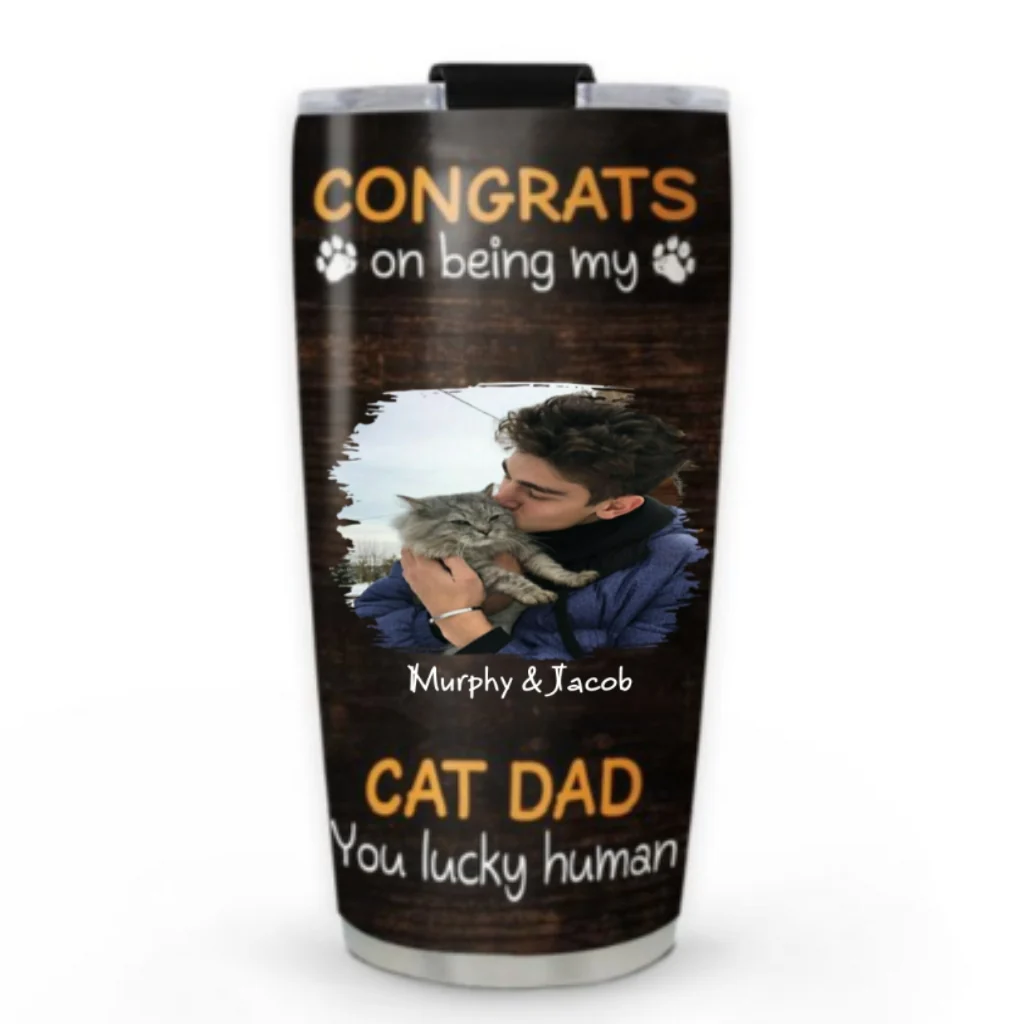 Congrats On Being Our Dad Cartoon Ver Cat Photo - Personalized Custom Tumbler - Image 5