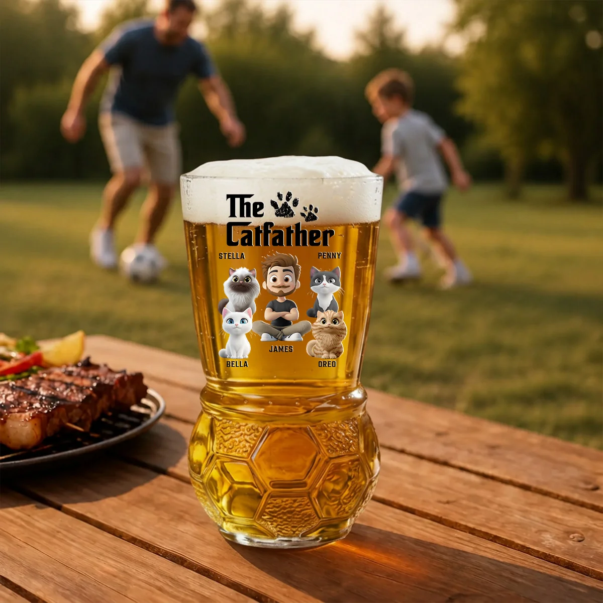 Cool Cat Father - Personalized Custom Football Beer Glass - Image 6