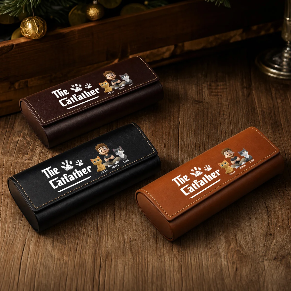 Cool Cat Father - Personalized Custom Leather Eyeglass Case - Image 4