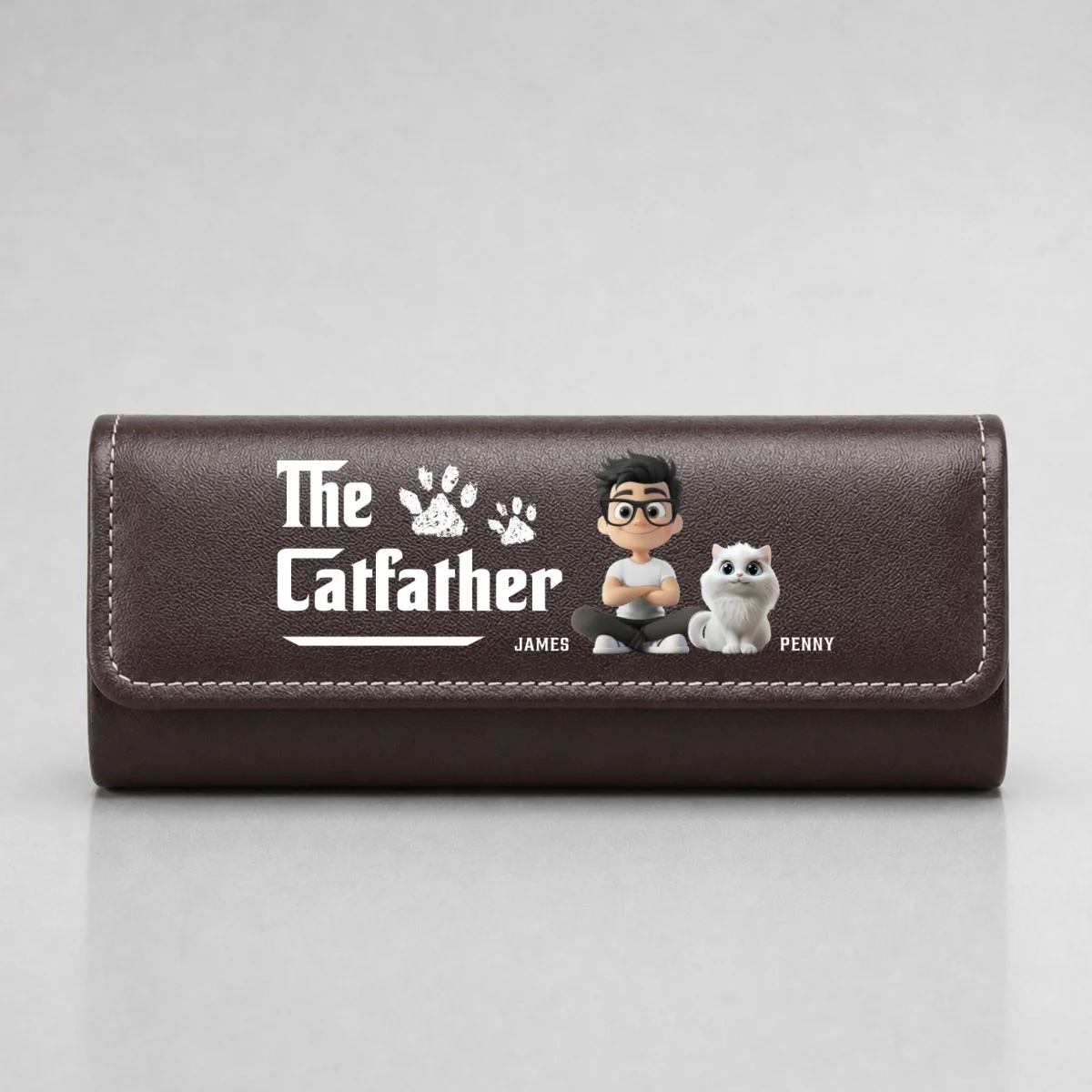Cool Cat Father - Personalized Custom Leather Eyeglass Case - Image 8