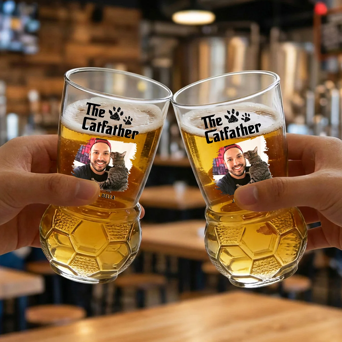 Cool Cat Father Photo - Personalized Custom Football Beer Glass - Image 3