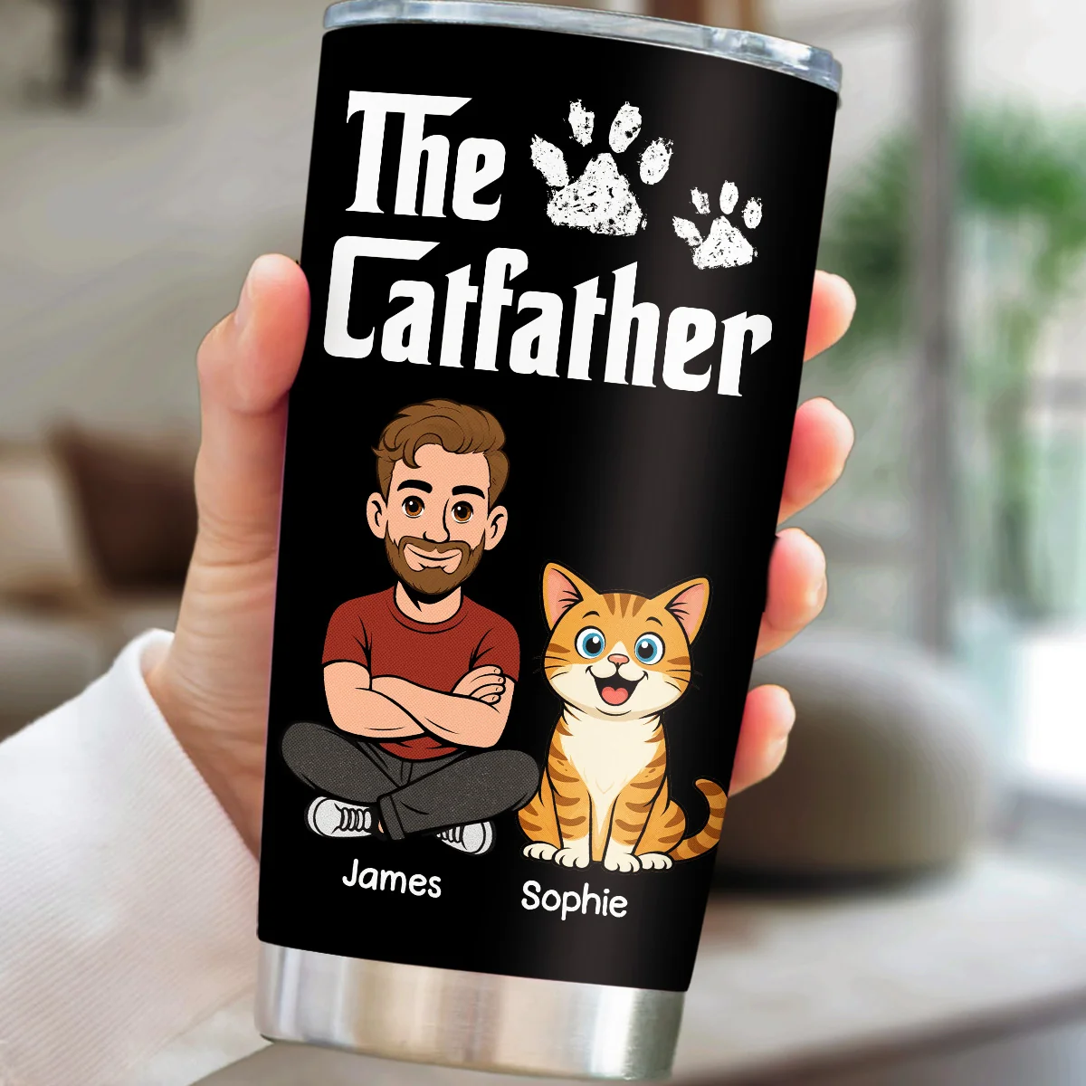 Cool Cat Father Ver Retro - Personalized Custom Tumbler - Image 2
