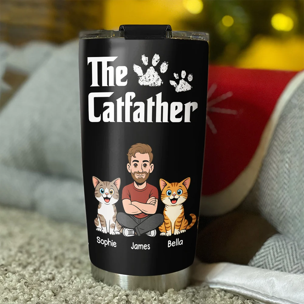 Cool Cat Father Ver Retro - Personalized Custom Tumbler - Image 3