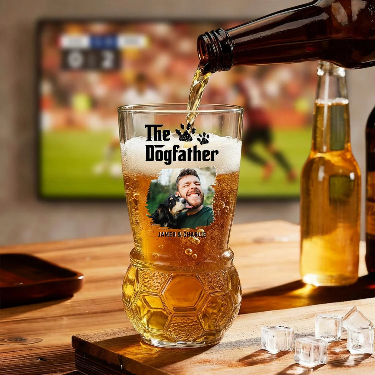Cool Dog Father Photo - Personalized Custom Football Beer Glass - Image 3