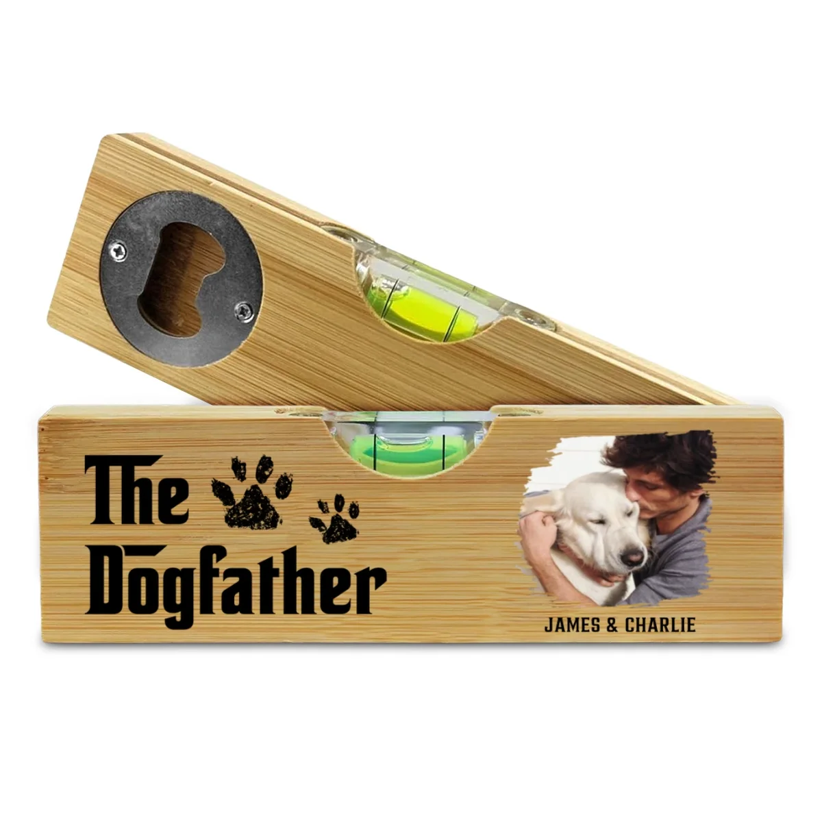 Cool Dog Father Photo - Personalized Custom Wooden Spirit Level Bottle Opener - Image 5