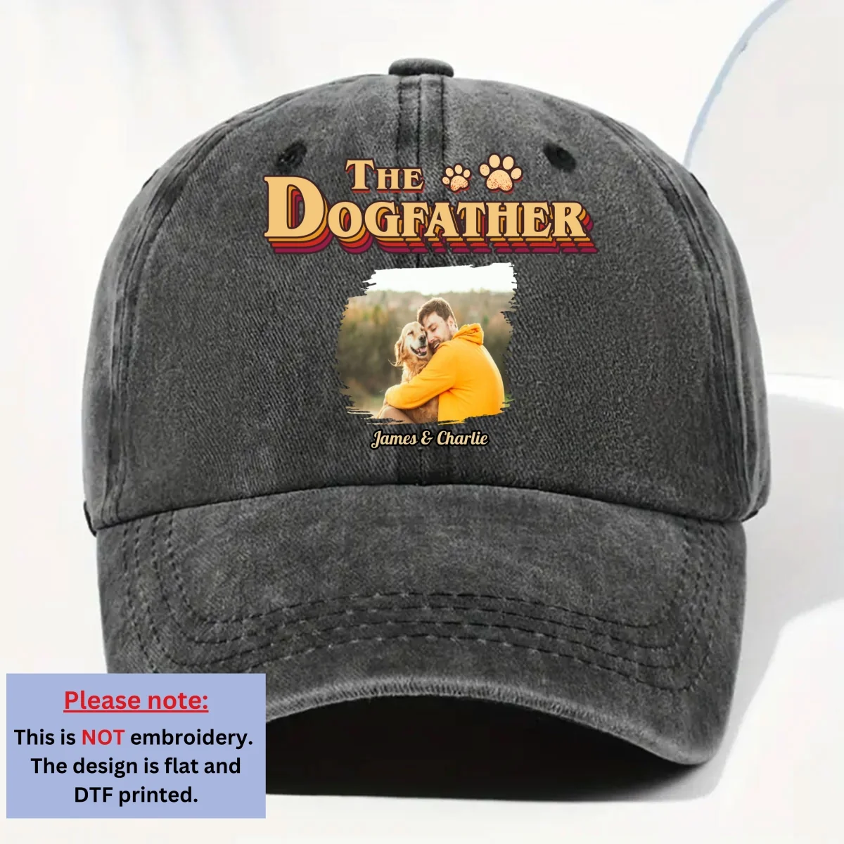 Cool Dog Father Vintage Photo - Personalized Custom Vintage Washed Denim Cap - Image 4