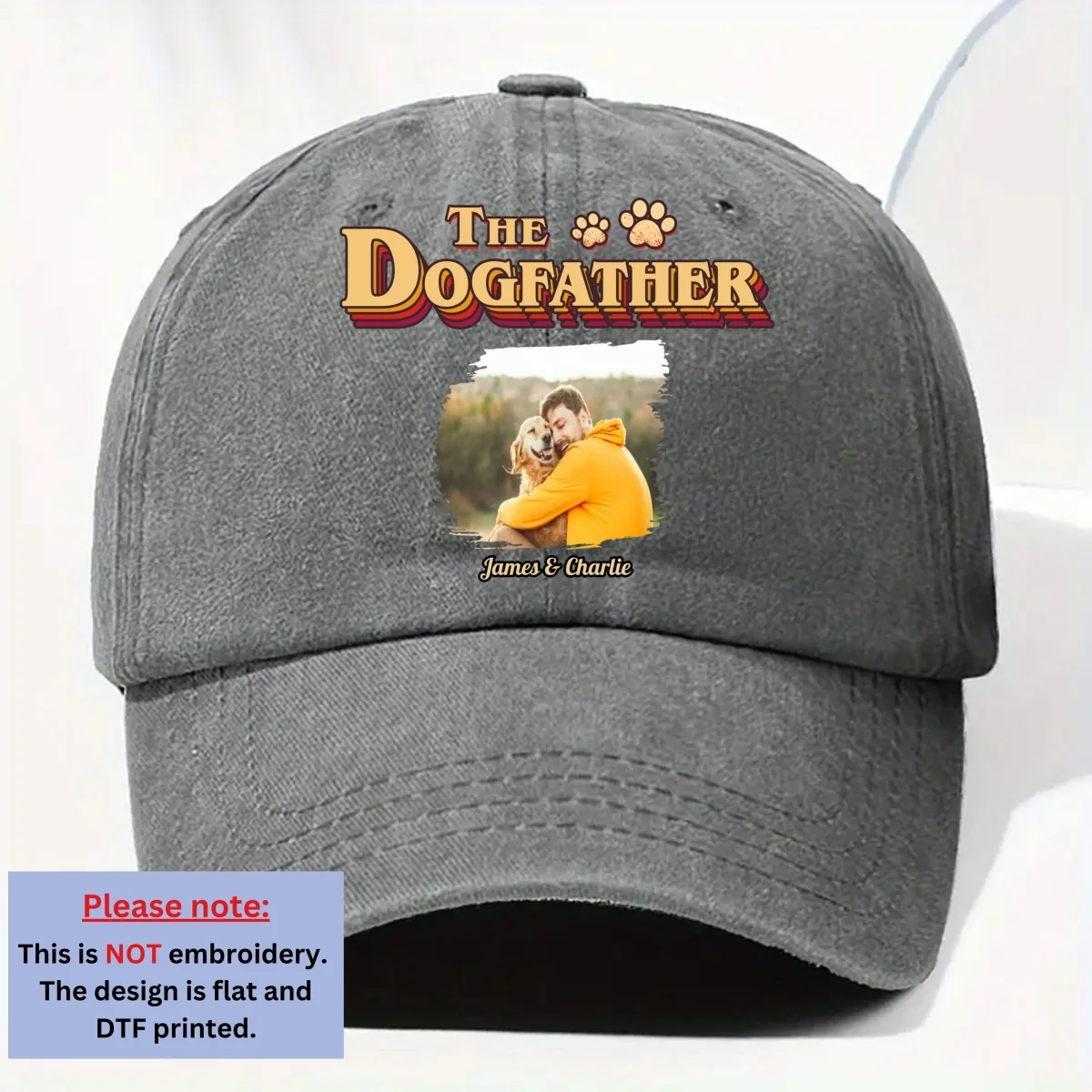 Cool Dog Father Vintage Photo - Personalized Custom Vintage Washed Denim Cap - Image 5