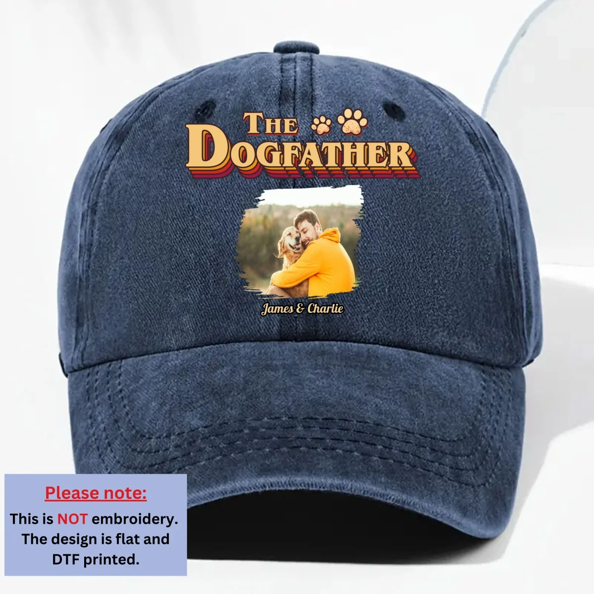 Cool Dog Father Vintage Photo - Personalized Custom Vintage Washed Denim Cap - Image 6