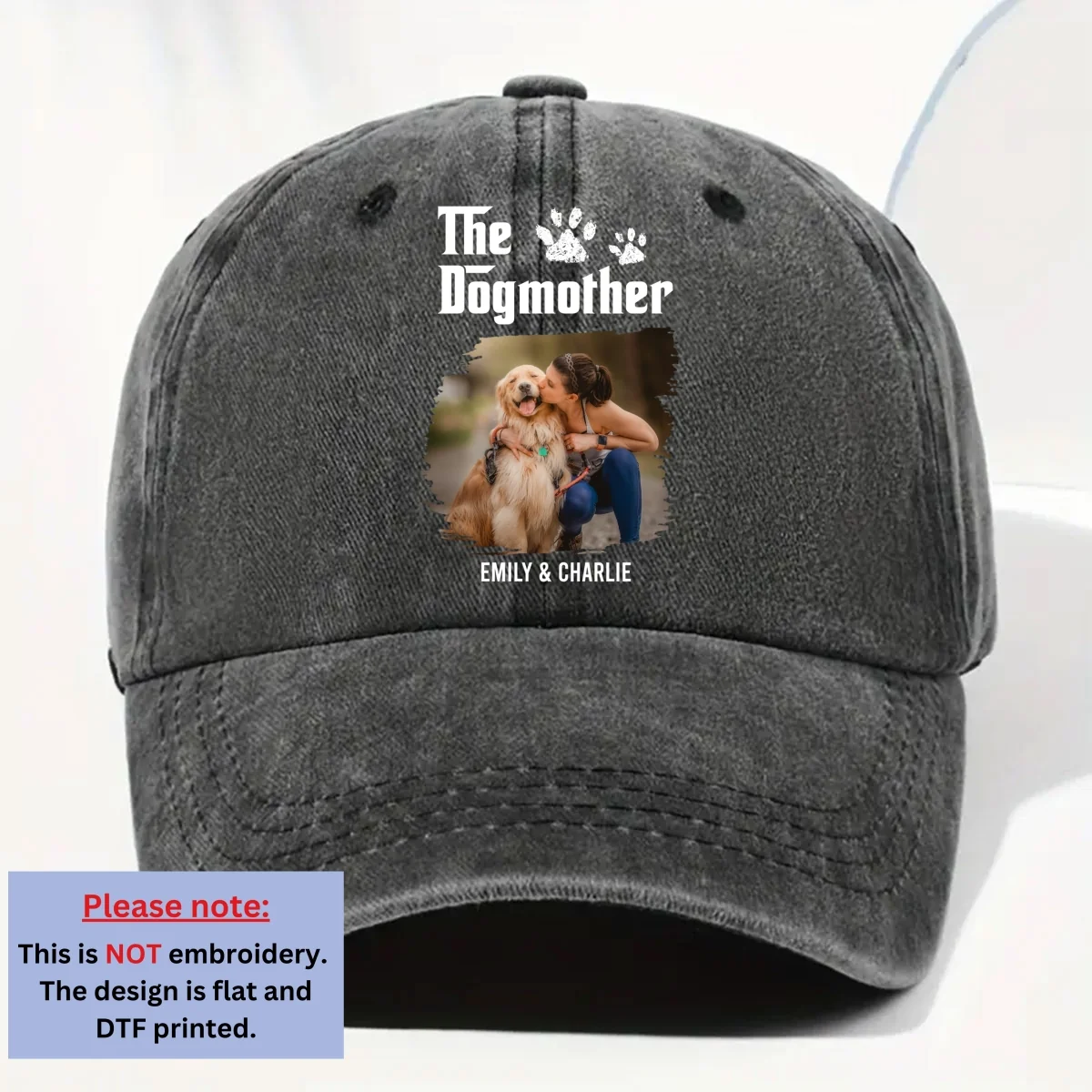 Cool Dog Mother Retro Photo - Personalized Custom Vintage Washed Denim Cap - Image 5