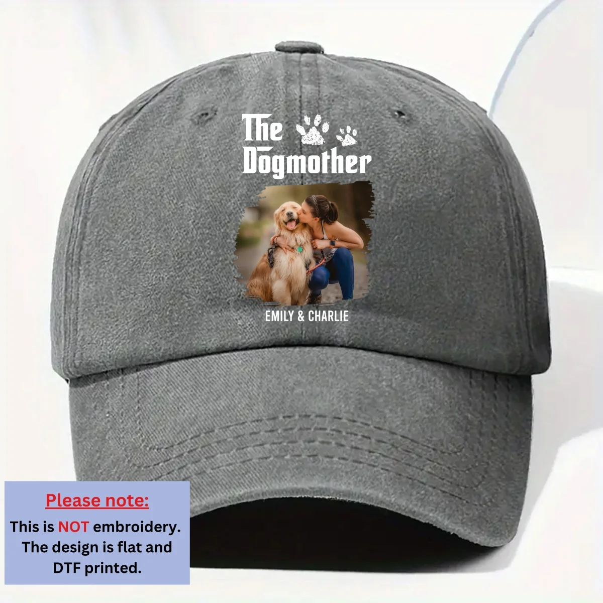 Cool Dog Mother Retro Photo - Personalized Custom Vintage Washed Denim Cap - Image 6